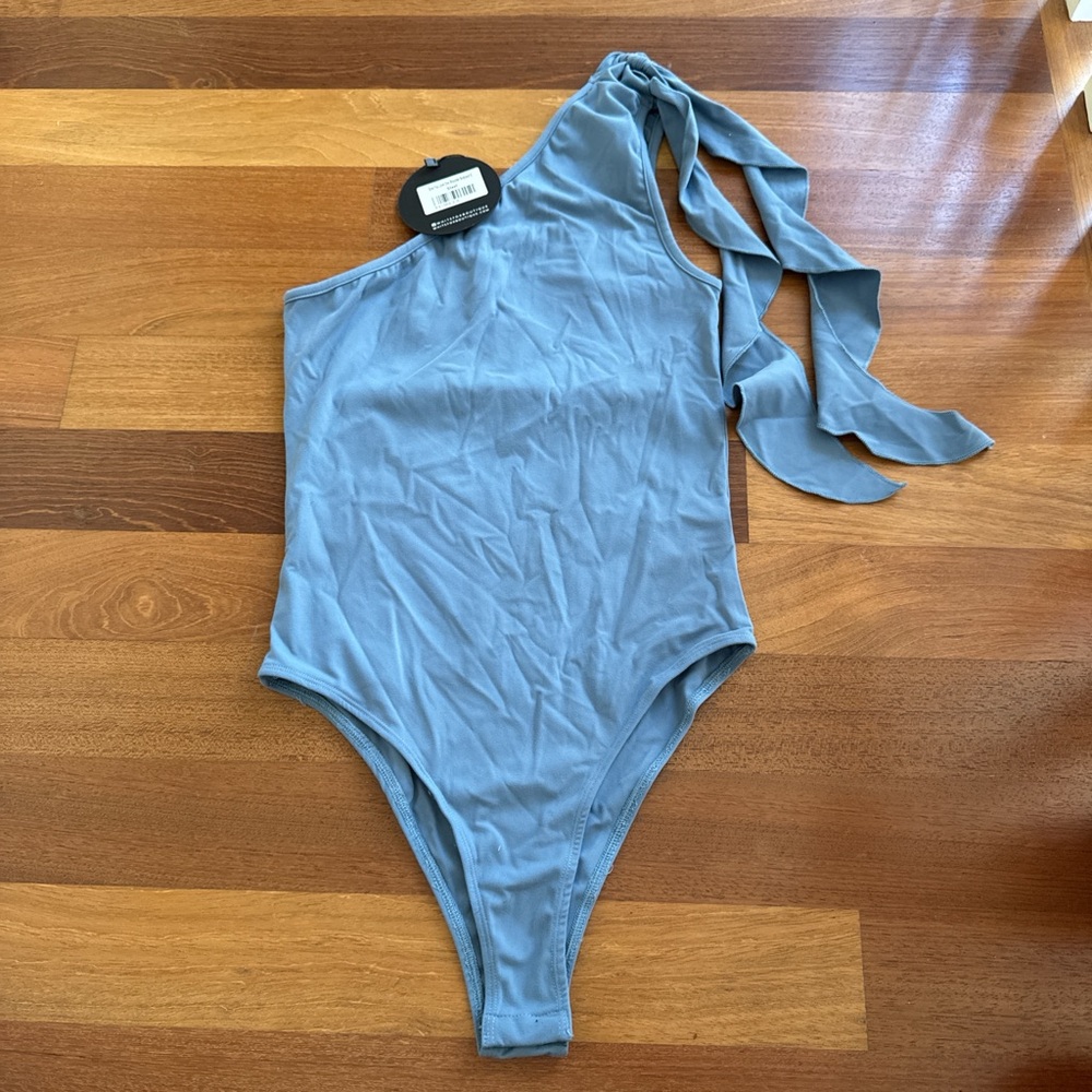 White Fox Boutique Blue One-Shoulder Bodysuit
